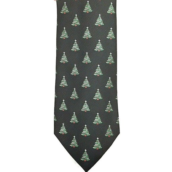 Noel Holiday Collection Men's Christmas Trees Tie Black Green - Picture 1 of 5